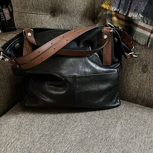 Frye Black and Tan Leather Shoulder Bag